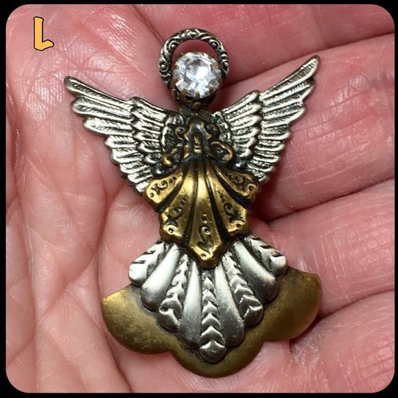 Katz Creations (unsigned) Jewelry - Guardian Angel Themed Vintage Antique Pin, Brooch